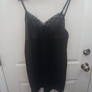 Vanity Fair Black Satin Lace-Trim Chemise